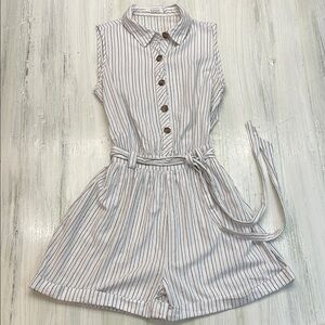 La Morena Striped Sleeveless Button-Up 100% Cotton Romper Sz S